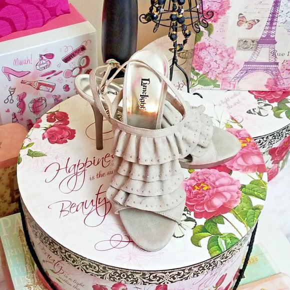 Limelight Women's Shoes 10 Ruffle 4" Heel Gray Suede Open Toe Sling Back Ella - Picture 15 of 15